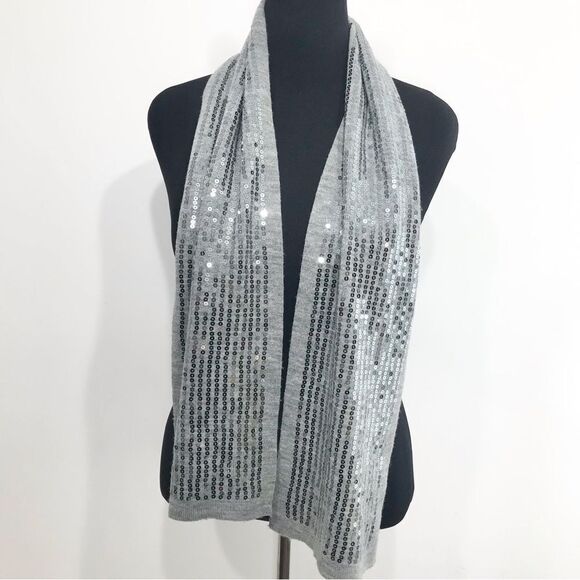 Disney Parks Authentic Gray Knit Silver Sequin Long Neck Scarf - Picture 3 of 11
